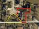 Aerial view of property lines, including neighboring homes, highlighting the lot's boundaries and location at 2810 Winterway Dr, Shelbyville, IN 46176