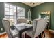 Green dining room featuring a window view, wood floors, and an elegant mirror on the wall at 2890 Trillium Way, Columbus, IN 47201
