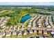 Aerial view of a suburban neighborhood with houses alongside a pond at 3529 Miesha Dr, Indianapolis, IN 46217