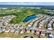 Aerial view of homes in a suburban neighborhood with pond and green space at 3529 Miesha Dr, Indianapolis, IN 46217