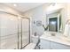 Bright bathroom with walk-in shower, modern vanity, and neutral decor at 3650 Tipperlin Rd, Bargersville, IN 46106