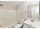 Bathroom featuring a shower over tub, vanity with a mirror and a toilet at 4064 Waterfield Dr, Indianapolis, IN 46235