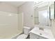 Bathroom featuring a shower over tub, vanity with a mirror and a toilet at 4064 Waterfield Dr, Indianapolis, IN 46235