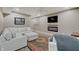 Finished basement area with gray walls, recessed lighting, and modern furniture at 4140 Omaha Dr, Bargersville, IN 46106