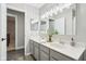 Well-lit bathroom showcasing a double sink vanity with gray cabinetry and modern fixtures at 6707 Meadow View Ct, Avon, IN 46123