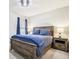 A cozy bedroom featuring carpeted floors and a wooden bed frame with blue bedding at 6707 Meadow View Ct, Avon, IN 46123