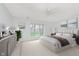Comfortable bedroom with a ceiling fan, carpet and a large window with blinds at 8535 Olde Mill Circle West Dr, Indianapolis, IN 46260