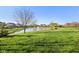 Scenic view of a backyard pond surrounded by lush greenery and neighboring homes at 8965 Snowberry Ct, Zionsville, IN 46077