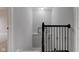 Upper level of the staircase featuring carpeted steps and black wrought iron spindles at 10602 Pintail Ln, Indianapolis, IN 46239