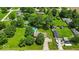 Aerial view of a residential neighborhood with mature trees and well-manicured lawns at 11054 N Shelby 490 W, New Palestine, IN 46163
