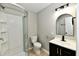 Cozy bathroom featuring a stand-up shower, sleek vanity, and modern fixtures at 1965 Churchill Rd, Franklin, IN 46131