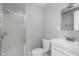 Modern bathroom featuring a shower, a vanity, a sink, and a toilet at 217 W 35Th St, Indianapolis, IN 46208