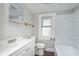 Cozy bathroom featuring a vanity, toilet, tub, and a window that allows natural light at 3241 N Capitol Ave, Indianapolis, IN 46208