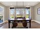 Bright dining room features wood floors, view of the outdoors, and modern lighting at 3582 Pete Dye Blvd, Carmel, IN 46033