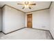 This bedroom features carpeted floors, crown molding, a ceiling fan, and a closet at 4339 W Briarwood Rd, Monrovia, IN 46157