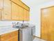 Convenient laundry room features modern washer and dryer with upper cabinets at 4715 Southern Ave, Anderson, IN 46013