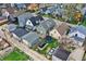 An aerial view of the neighborhood with a house featuring a trampoline in the backyard at 715 Cottage Ave, Indianapolis, IN 46203