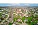 Expansive aerial view highlighting a residential community with green spaces and a tranquil lake at 118 Presidential Ct, Greenfield, IN 46140