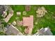 Aerial shot showcasing a property with well-maintained landscaping and multiple outbuildings in a tranquil environment at 118 Presidential Ct, Greenfield, IN 46140