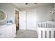 Neutral bedroom with white trim and doors and plush grey carpeting at 14203 Cliffwood Pl, Fishers, IN 46038