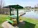 Green picnic table next to a scenic pier at 3559 N Us Highway 41, Bloomingdale, IN 47832