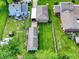 Beautiful aerial view showcases a large yard, outbuilding, and mature trees at 3809 Wildwood Dr, Indianapolis, IN 46239