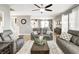 Cozy living room with neutral tones, plush seating, a ceiling fan, and an open floor plan at 4644 Shelby Cir, Greenwood, IN 46143