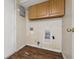 A laundry room is shown with connections for a washer and dryer at 5213 Milhouse Rd, Indianapolis, IN 46221