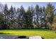 Green backyard featuring a nice fire pit and tall trees at 6967 Bluffridge Way, Indianapolis, IN 46278
