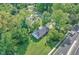 A property is viewed from above, surrounded by trees, and adjacent to a street at 8553 Broadway St, Indianapolis, IN 46240