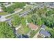 Aerial shot showcases a property surrounded by mature trees near a well-traveled street at 8553 Broadway St, Indianapolis, IN 46240