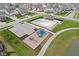 Overhead view showcasing community amenities, including a pool, playground, parking, and green spaces at 8663 Kellner St, Pendleton, IN 46064