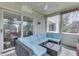 Relaxing screened porch featuring modern patio furniture and a view of the surrounding landscape at 9760 Logan Ln, Fishers, IN 46037