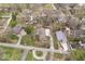 An aerial view of the property showing the driveway and neighborhood homes and quiet tree-lined streets at 1234 E 71St St, Indianapolis, IN 46220