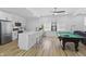 Expansive open-concept area features a kitchen with a breakfast bar and a billiards room at 1321 Union St, Indianapolis, IN 46225