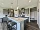 Modern kitchen features gray cabinets, stainless steel appliances, an island with seating, and pendant lighting at 1380 Delacorte Cir, Shelbyville, IN 46176
