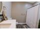 Bathroom featuring a shower with a shower curtain and modern gold hardware at 2144 Connie Ct, Franklin, IN 46131