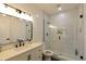 Bathroom featuring a glass walk-in shower and white vanity at 2144 Connie Ct, Franklin, IN 46131