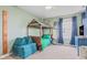bedroom with a unique bed frame, plush carpet, and decorative elements creating a playful atmosphere at 3130 Shadow Lake Dr, Indianapolis, IN 46217