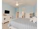 Bright bedroom featuring blue walls, a television, plenty of storage, and access to other parts of the home at 3789 Shady Pointe Row, Greenwood, IN 46143