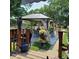 Backyard gazebo features draped sides with an outdoor dining set perfect for summer at 52 N Oakland Ave, Indianapolis, IN 46201