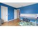This bedroom features blue walls, hardwood floors and two closets at 10955 Balfour Dr, Noblesville, IN 46060