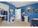 Open layout bedroom boasts walk-in closet, decor, and a study area at 1575 Oakvista Dr, Greenwood, IN 46143