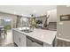 Open-concept design featuring a kitchen island with a stainless steel dishwasher and double sink at 3527 Brampton Ln, Westfield, IN 46074