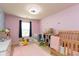 Bedroom featuring dual cribs, pink rug, and playful decor at 6174 Bristlecone Dr, Fishers, IN 46038