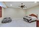 Spacious basement bedroom offers a cozy retreat with a ceiling fan and ample space at 6802 Carters Grove Dr, Noblesville, IN 46062