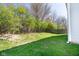 Level backyard features a green lawn with a wooden fence and greenery at 7010 Beargrass Ct, Indianapolis, IN 46241