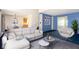 Staged living room featuring a large couch, neutral colors, and updated decor at 7010 Beargrass Ct, Indianapolis, IN 46241