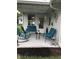 Charming covered porch with stylish outdoor furniture for relaxing, complete with a chandelier for evening ambiance at 7144 Lockwood Ln, Indianapolis, IN 46217