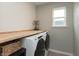 Laundry room features a washer and dryer with countertop and storage basket at 8160 Shaldon Ct, Zionsville, IN 46077